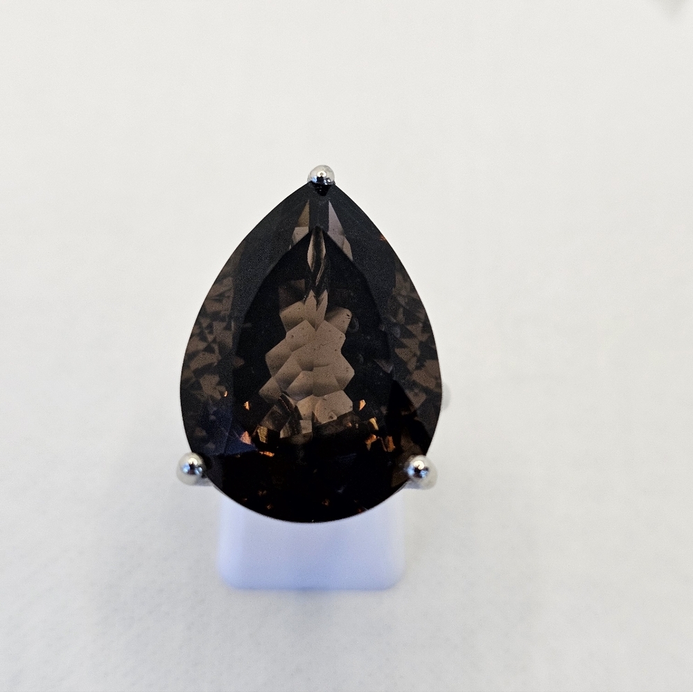 Natural 28 CT Brazilian Smoky Quartz Ring Sterling Silver & Platinum Sz 7! - Picture 8 of 10